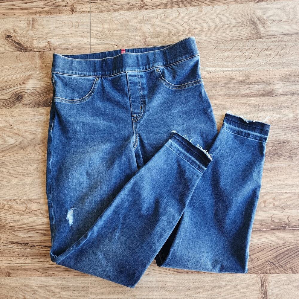 SPANX Distressed Ankle Skinny Pull on Jeans Med Wash 20203R Women's Size: M